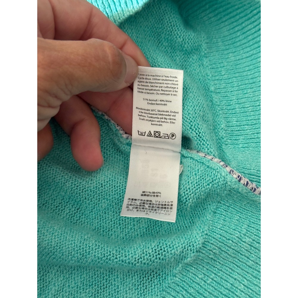 Vineyard Vines Womens Turquoise Cotton Linen Crewneck Sweater Side Piping Small - Picture 7 of 12